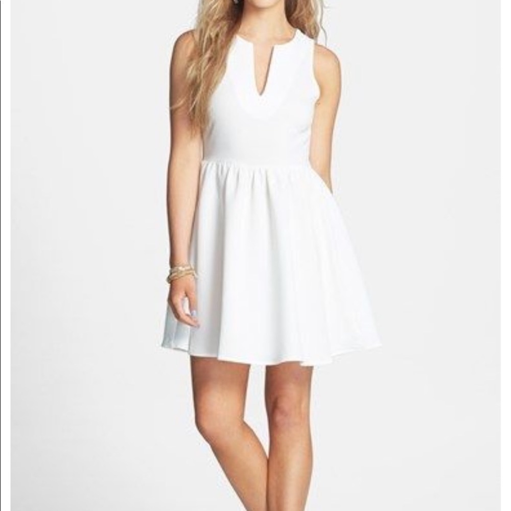 Everly White Fit and Flare Mini Dress V-Neck Sleeveless